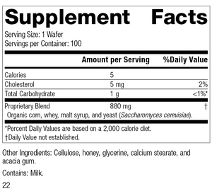 Lactic Acid Yeast™, 100 Wafers, Rev 22 Label Image.
