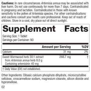 Artemisinin Forte Supplement Facts Label, Rev 01