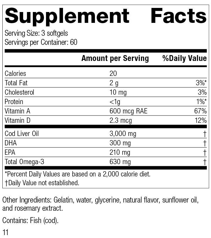 Cod Liver Oil, 180 Softgels