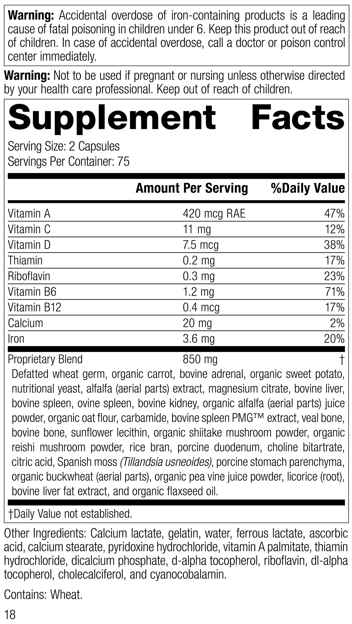 4030 Catalyn with Iron R18 Supplement Facts