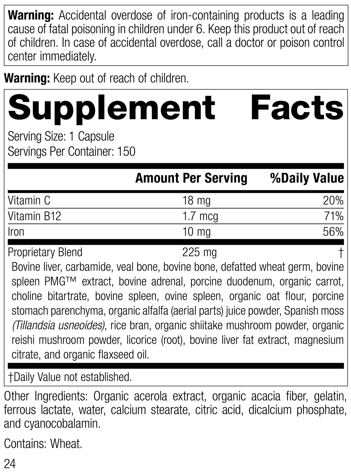 Ferrofood®, 150 Capsules, Rev 24 Supplement Facts