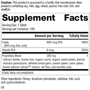 Folic Acid B12, 180 Tablets, Rev-04 Supplement Facts