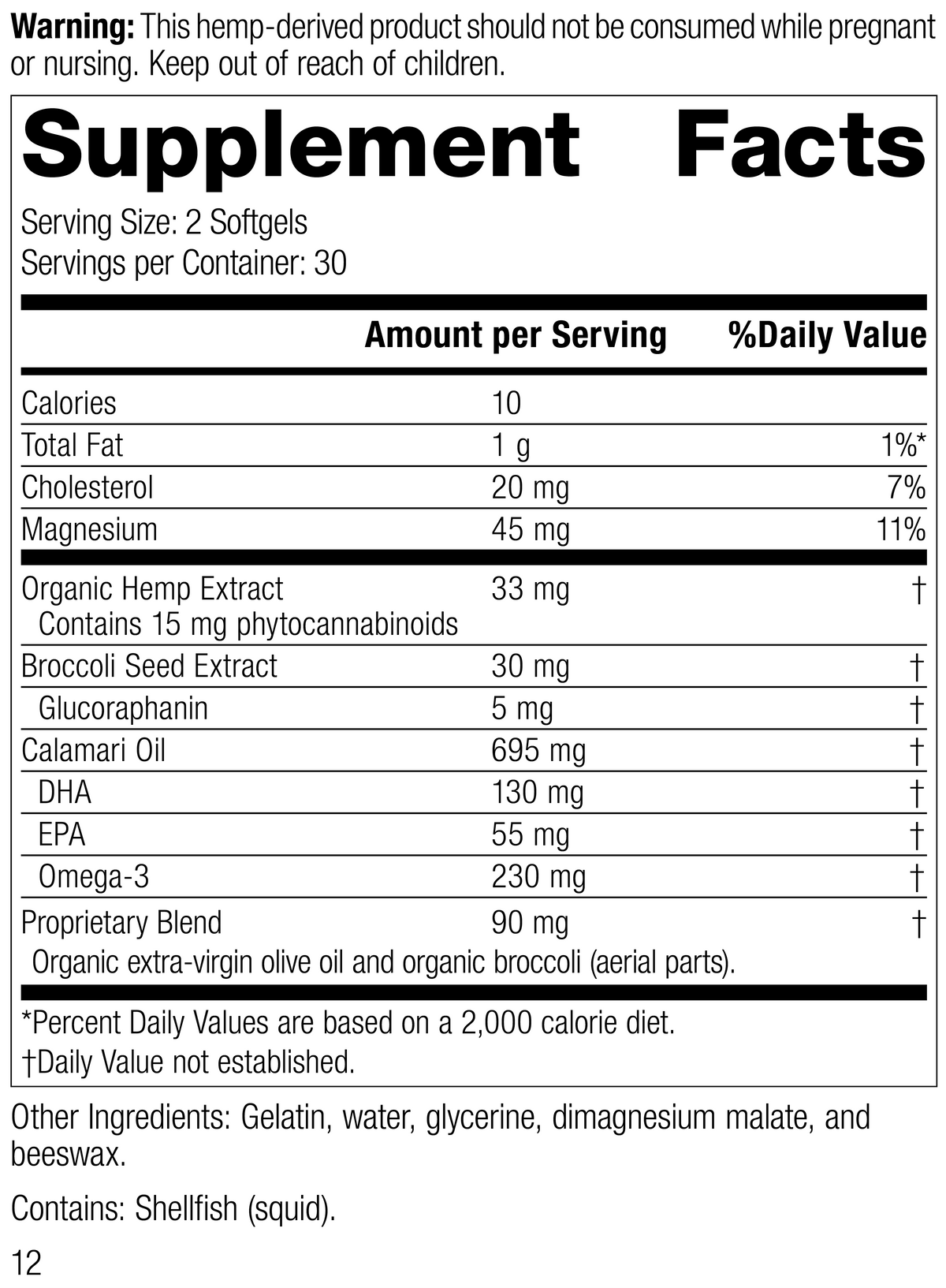 Hemp Oil Complex™, 60 Softgels, Rev 12 Supplement Facts