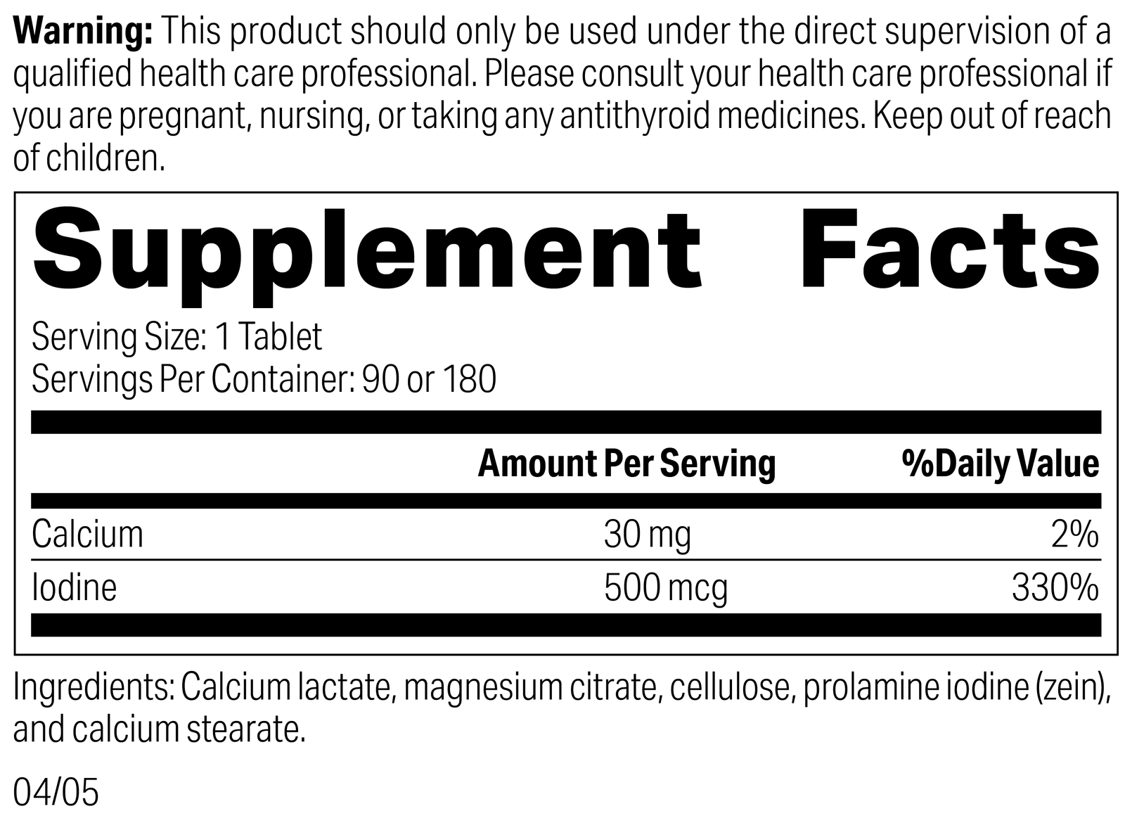 Prolamine Iodine, 180 Tablets