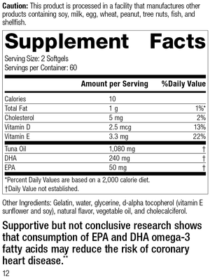 Tuna Omega-3 Chewable, 120 Softgels, Rev 12 Supplement Facts