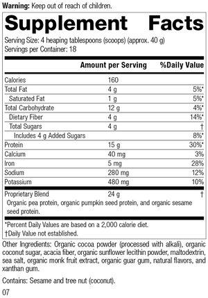 Veg-E Complete Pro™ Chocolate, 26 Ounces, Rev 07 Supplement Facts