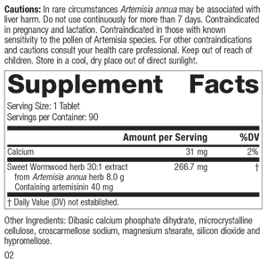 Artemisinin Forte Supplement Facts Label, Rev 01