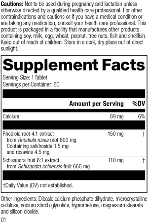 L1800 Rhodiola Schisandra R01 Supplement Facts Label