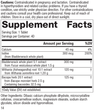 Thyroid Complex, 40 Tablets, Rev 12 Supplement Facts