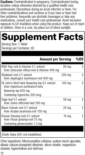 Wild Yam Complex, 40 Tablets, Rev 12 Supplement Facts